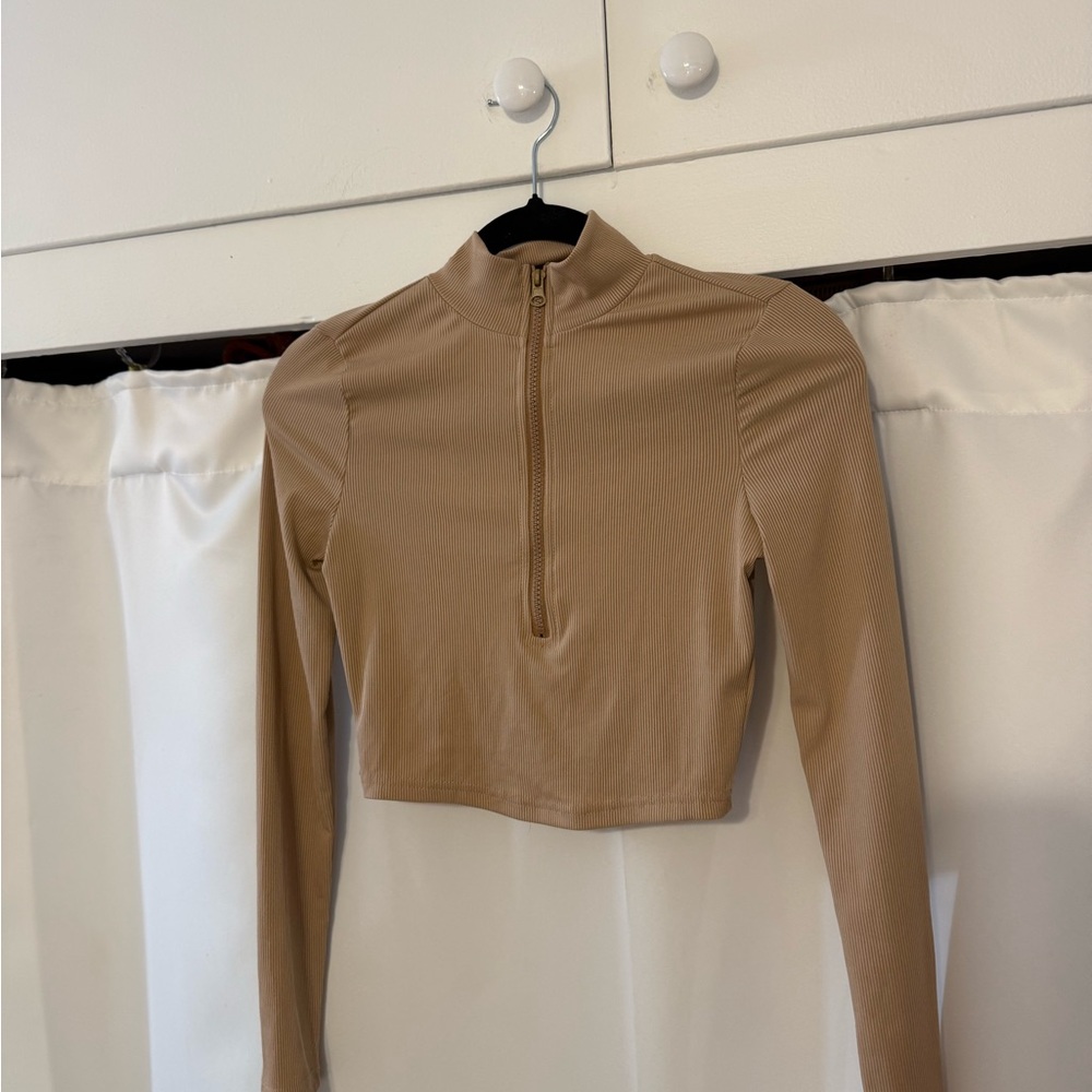 SHEIN Tan Zip-Up Long Sleeve Bodysuit